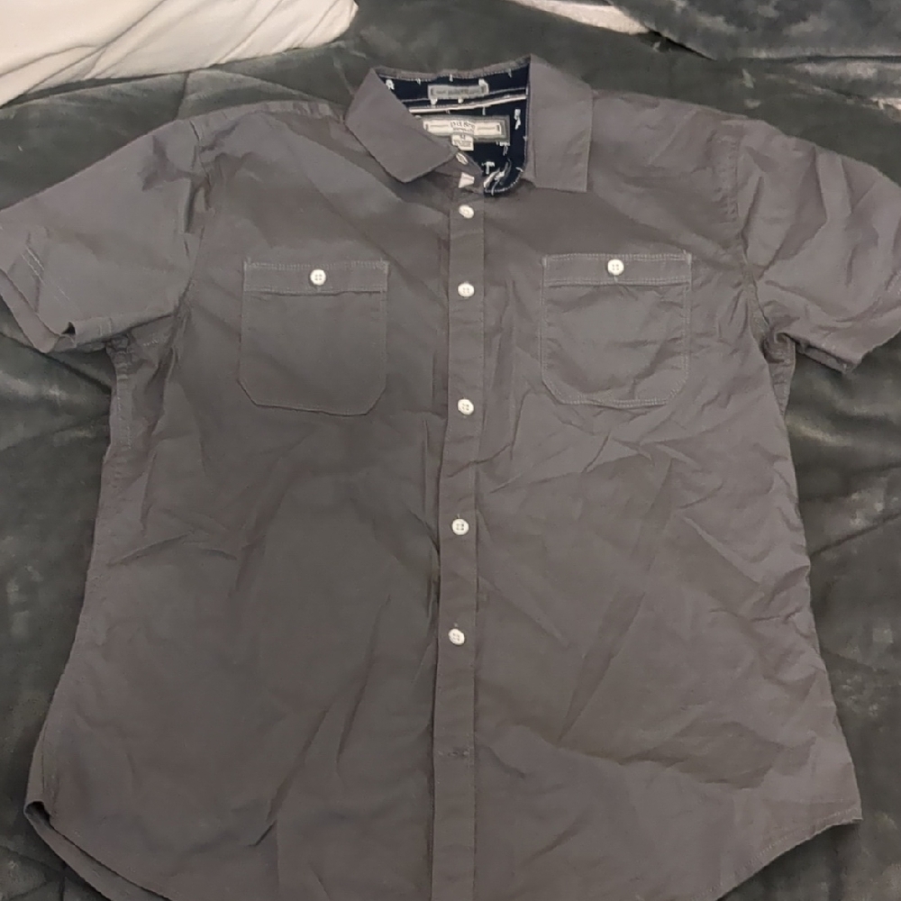 PD&C Gray Casual Button Down Shirt Short Sleeves